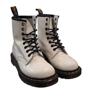 Dr. Martens 1460 Patent Combat Boots Womens Size 5 Leather White Lace Up Comfy